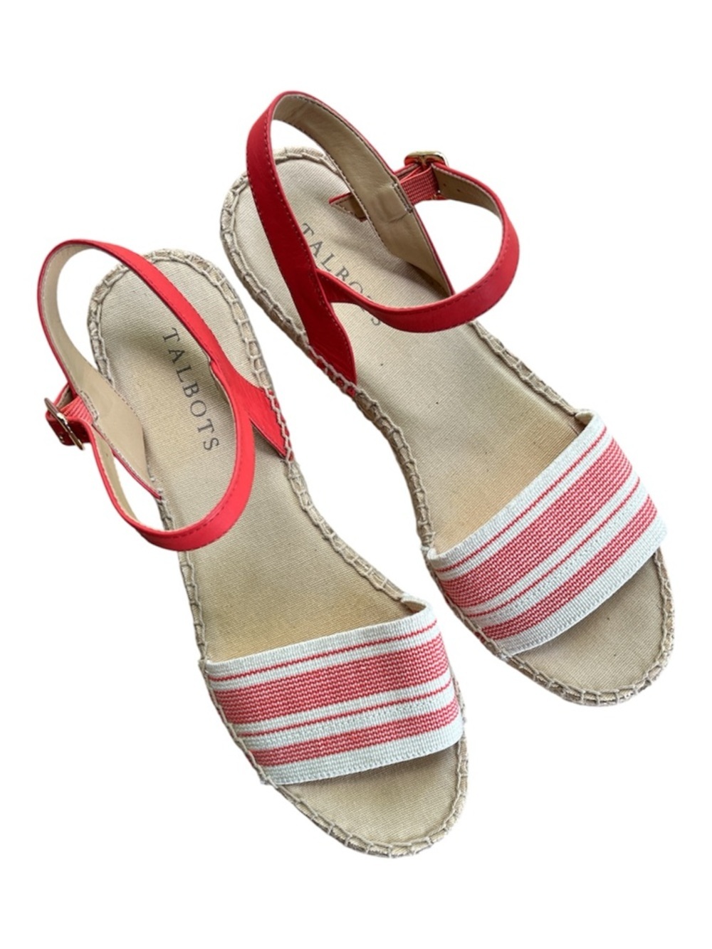 Talbots Coral and Cream Striped Espadrille Sandals